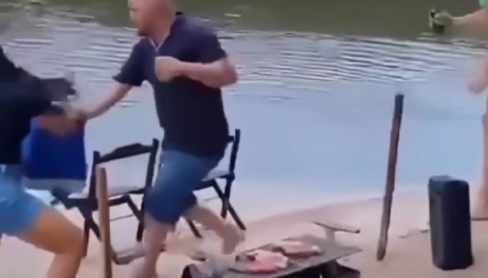 Mulher flagra marido com outra em pescaria e reage com fúria; veja vídeo